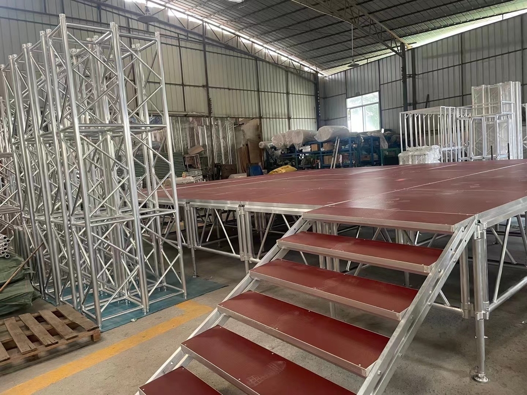 Adjustable Portable Stage Platform Modular System Square Red Finish Aluminum Alloy Stage