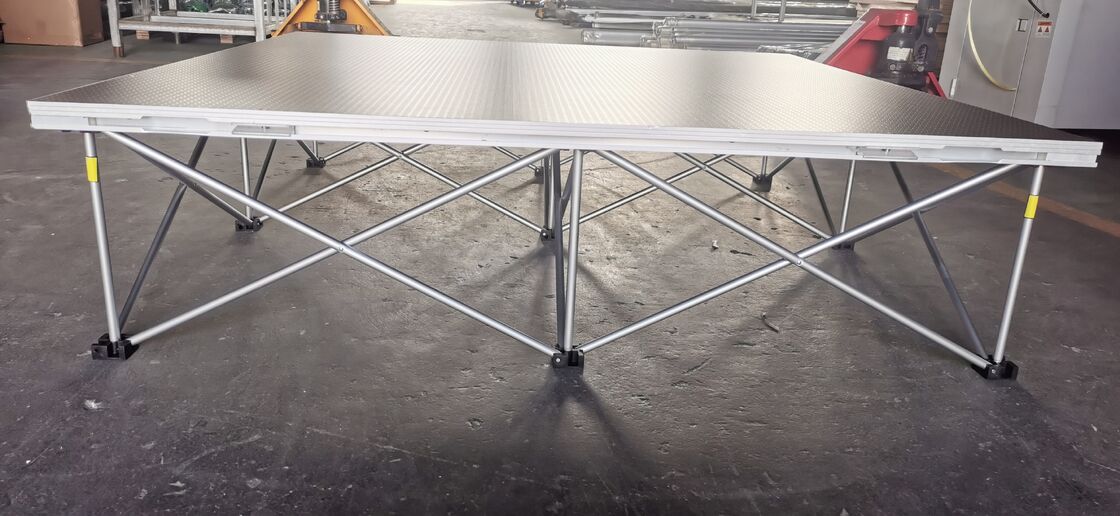 Heavy-duty pop up pull net stage platform with foldable structure, convenient for transport and storage. Ideal for event companies, schools, churches and wedding planners, factory direct price.