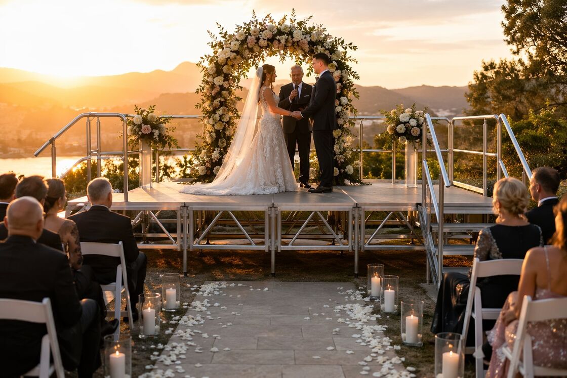 Aluminum Folding Stage Platform Kit with Stairs Adjustable Height Concert Wedding