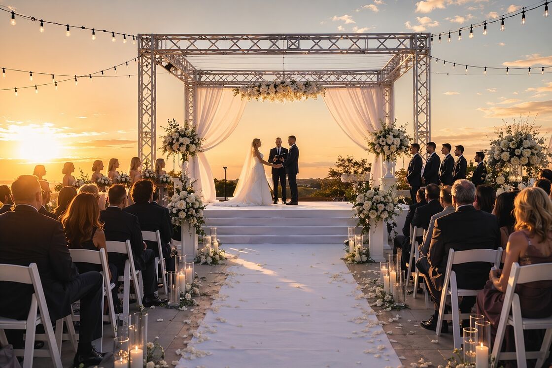 Portable Aluminum Wedding Event Stage System with Arch Truss Backdrop and Platform