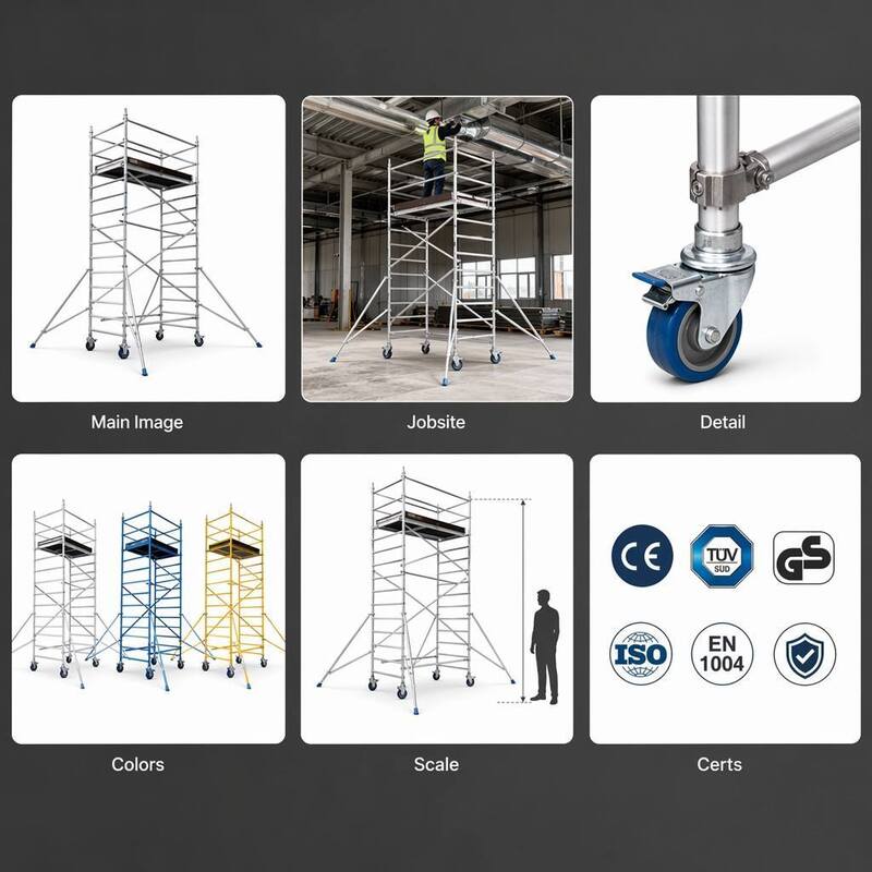 CE EN1004 Certified Aluminum Mobile Scaffold Tower with 6061-T6 Aluminum Alloy and Adjustable Height 6-12m