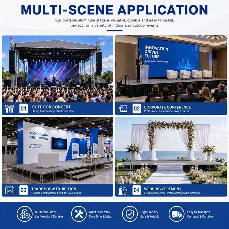 Portable Stage Platform with 6061-T6 Aluminum Alloy, 500kg/m² Load Capacity, and Tool-Free Quick Assembly