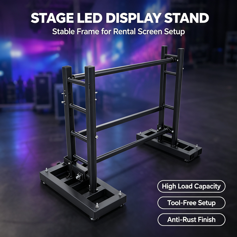 Frame baja berat berdiri layar LED dengan desain perakitan cepat dan akhir berlapis bubuk hitam matte