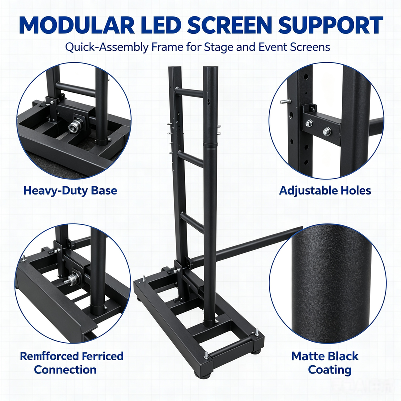Frame baja berat berdiri layar LED dengan desain perakitan cepat dan akhir berlapis bubuk hitam matte
