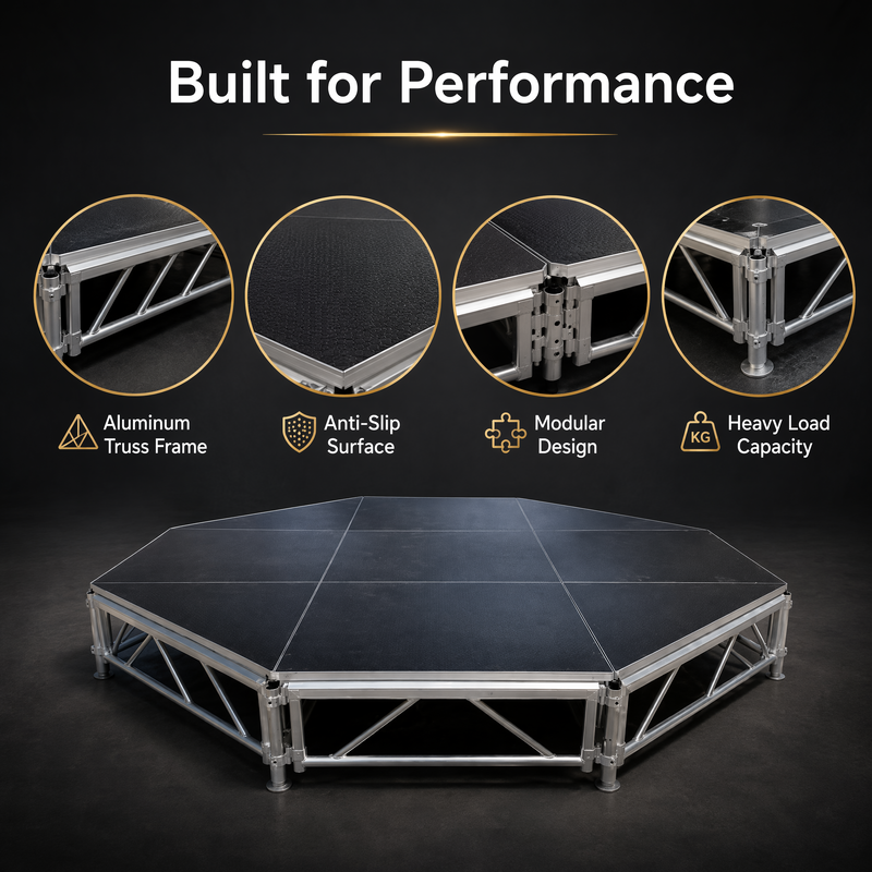 Portable Aluminum Stage Platform with Modular Interlocking Design for Easy Assembly at Events