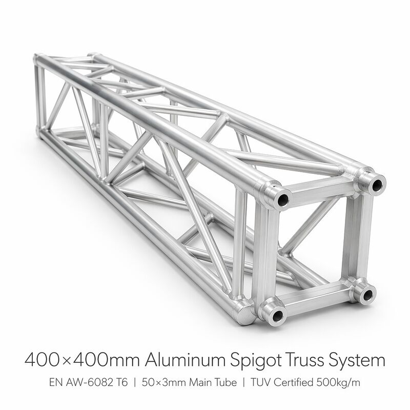 Sistema di tralicci con spigot in alluminio EN AW-6082 T6 da 400x400mm con certificazione TUV per illuminazione di palcoscenico