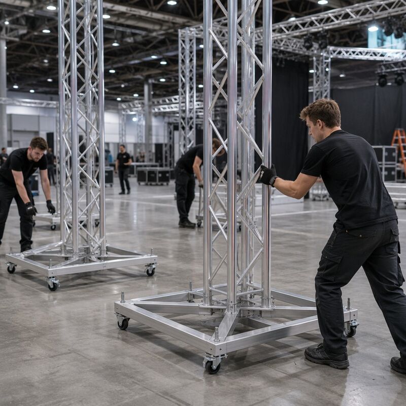 6082-T6 Aluminium Truss Mobile Base Frame dengan X-Brace Welded Design dan 8-Spigot Connection untuk Stage Concert Rigging