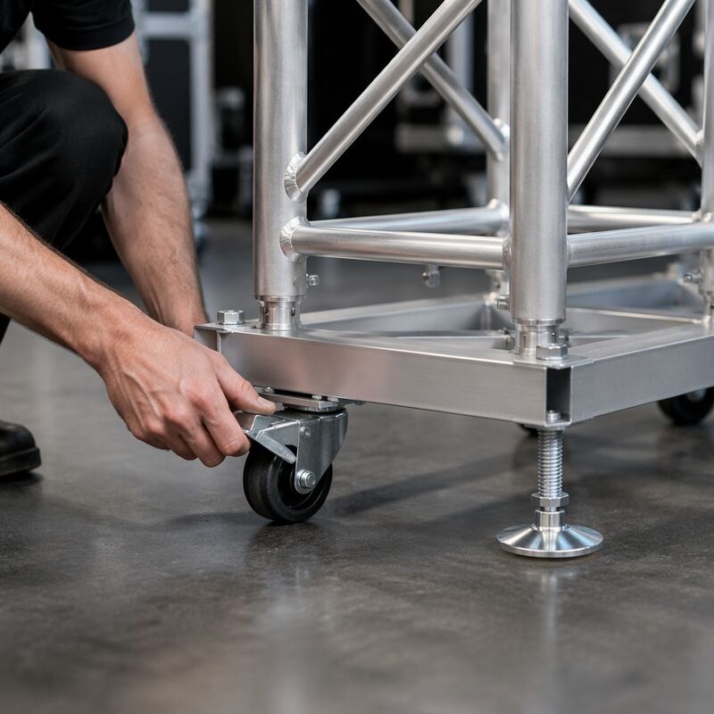 6082-T6 Aluminium Truss Mobile Base Frame dengan X-Brace Welded Design dan 8-Spigot Connection untuk Stage Concert Rigging