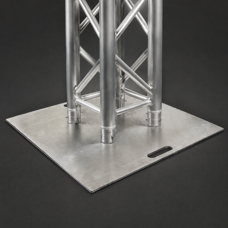6061-T6 Aircraft-Grade Aluminum Stage Truss Base Plate with 4-Bolt Locking Hub and CNC Hand-Grip Cutout for Ground Support Stand