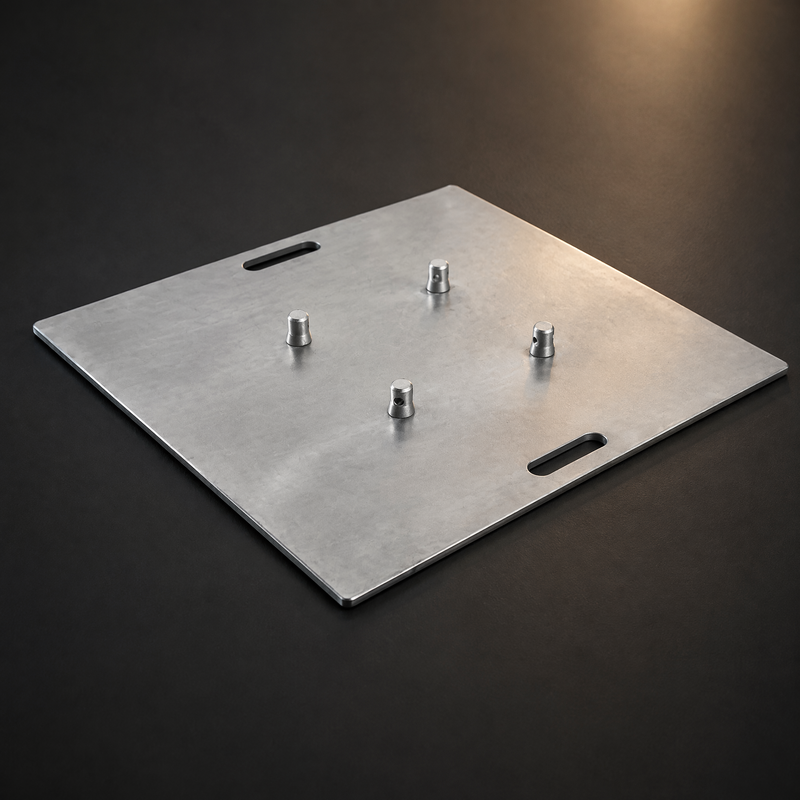 6061-T6 Aircraft-Grade Aluminum Stage Truss Base Plate with 4-Bolt Locking Hub and CNC Hand-Grip Cutout for Ground Support Stand