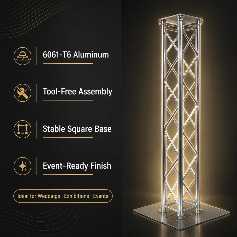 6061-T6 Aluminum Box Truss with Tool-Free Assembly and Custom Height for Stage Lighting and Events