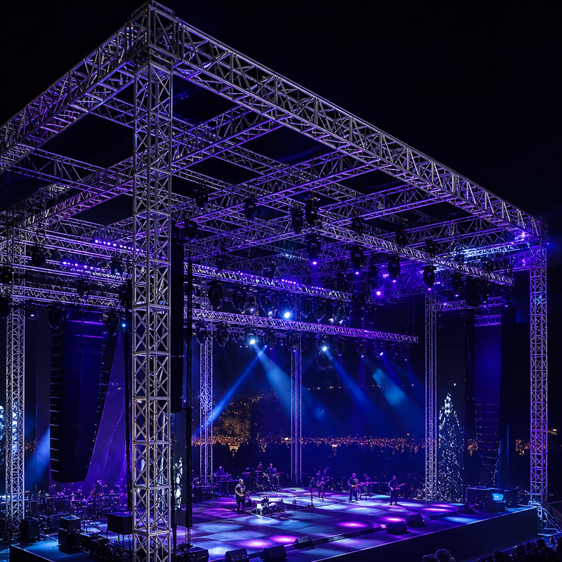 200x200mm 6061-T6 Aluminum Stage Truss with 8-Bolt Connection for Portable Screw Truss System