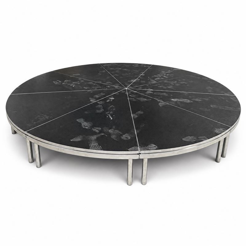 Circular Modular Stage Platform 3.66m Diameter with Black Anti-Slip Surface and Adjustable Height 45-60cm