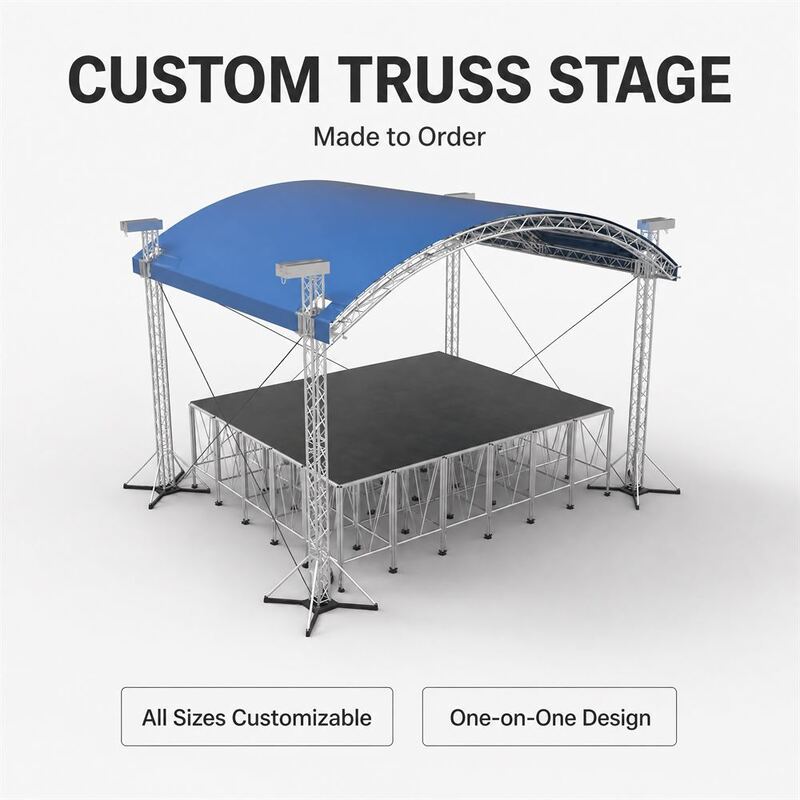 Portable Outdoor Stage Truss System with Canopy, Aluminum Alloy Modular Truss Tower Star Base, Arched Roof Frame, Stage Platform, Custom Size, Made to Order, Factory Direct, One-on-One Design, Event