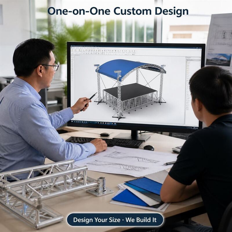 Portable Outdoor Stage Truss System with Canopy, Aluminum Alloy Modular Truss Tower Star Base, Arched Roof Frame, Stage Platform, Custom Size, Made to Order, Factory Direct, One-on-One Design, Event