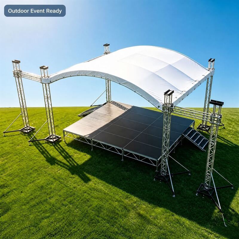 Portable Outdoor Stage Truss System with Canopy, Aluminum Alloy Modular Truss Tower Star Base, Arched Roof Frame, Stage Platform, Custom Size, Made to Order, Factory Direct, One-on-One Design, Event